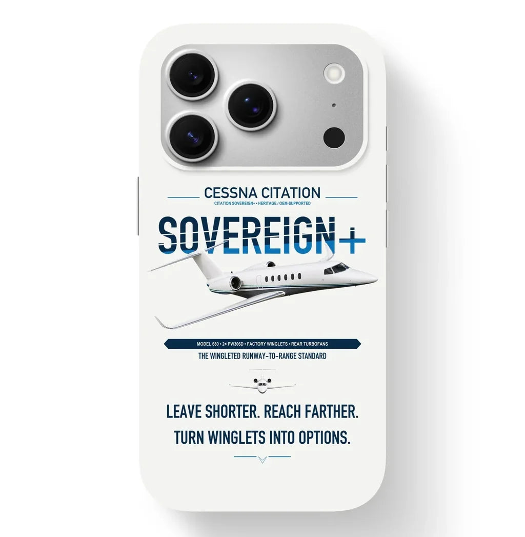 Cessna Citation Sovereign+ design on white magsafe iphone case, for iPhone 17 Pro