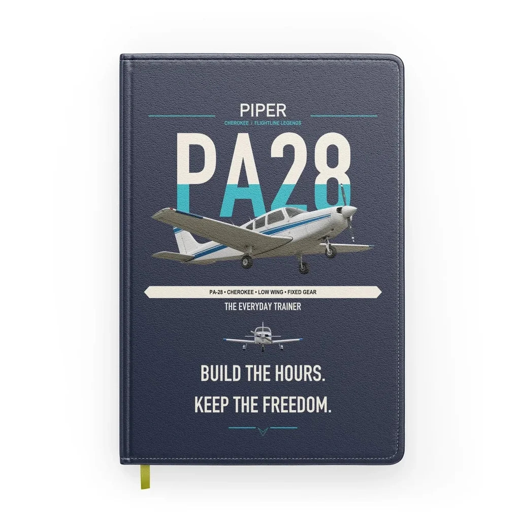 Piper PA-28 Cherokee design on navy blue notebook
