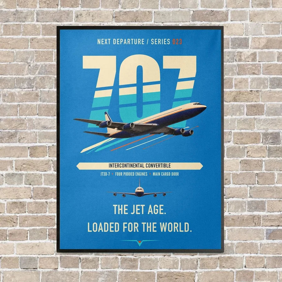 Boeing 707-320C vertical canvas print - framed - turquoise background