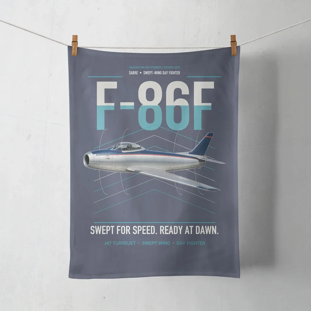 F-86F Sabre design on navy blue towel
