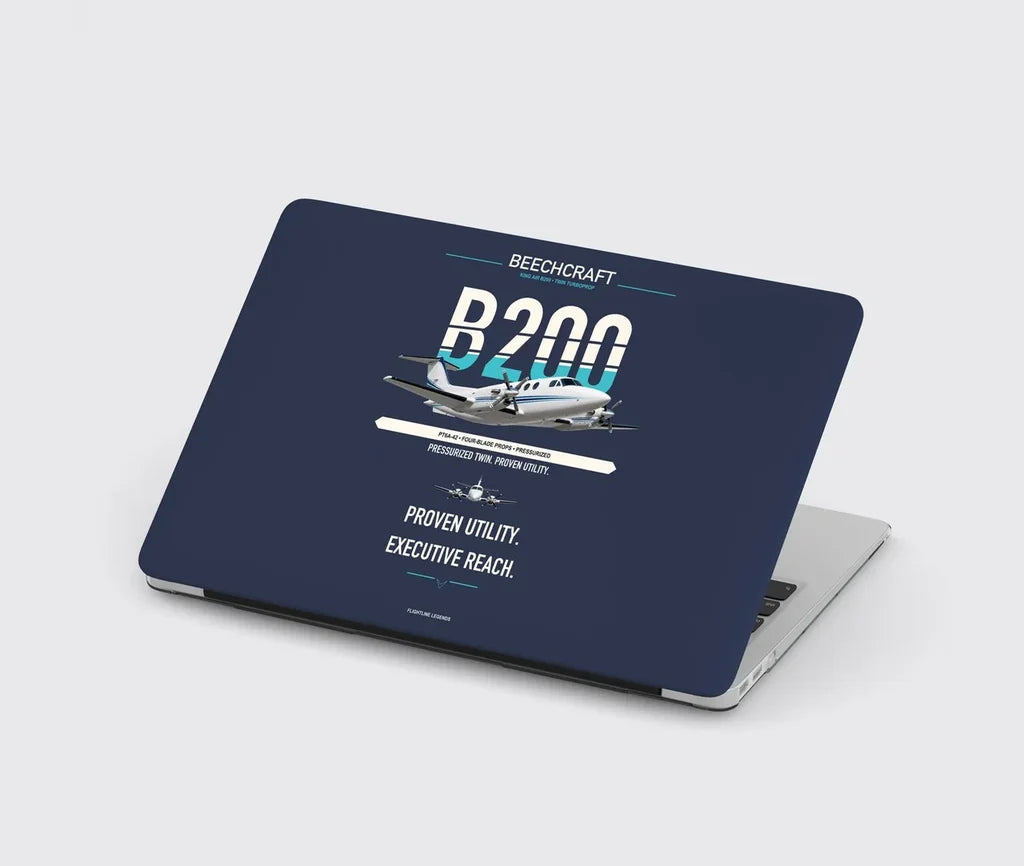Beechcraft King Air B200 design on navy blue MacBook case