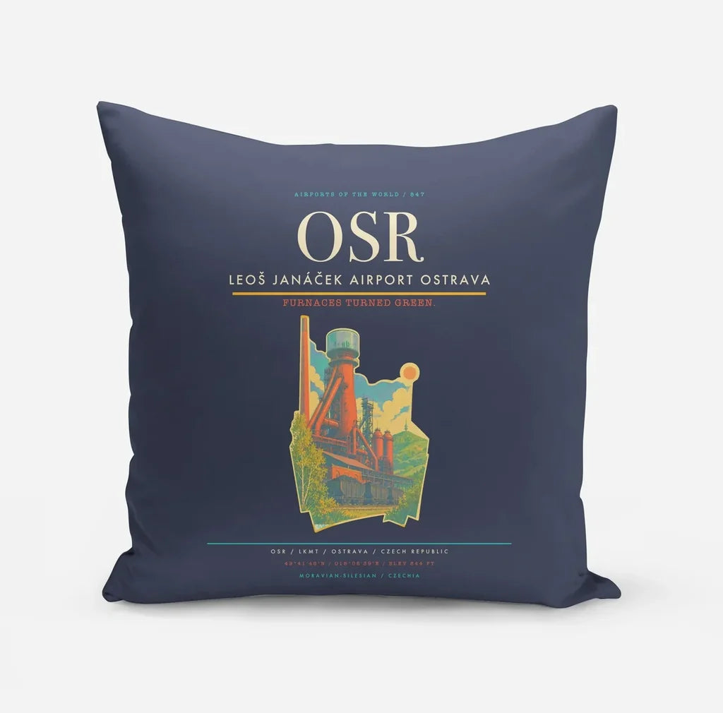 Leoš Janáček Airport Ostrava (OSR) design on navy blue pillow