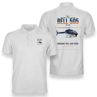 Thumbnail for Bell 505 design on white double-side polo t-shirt, double-side print