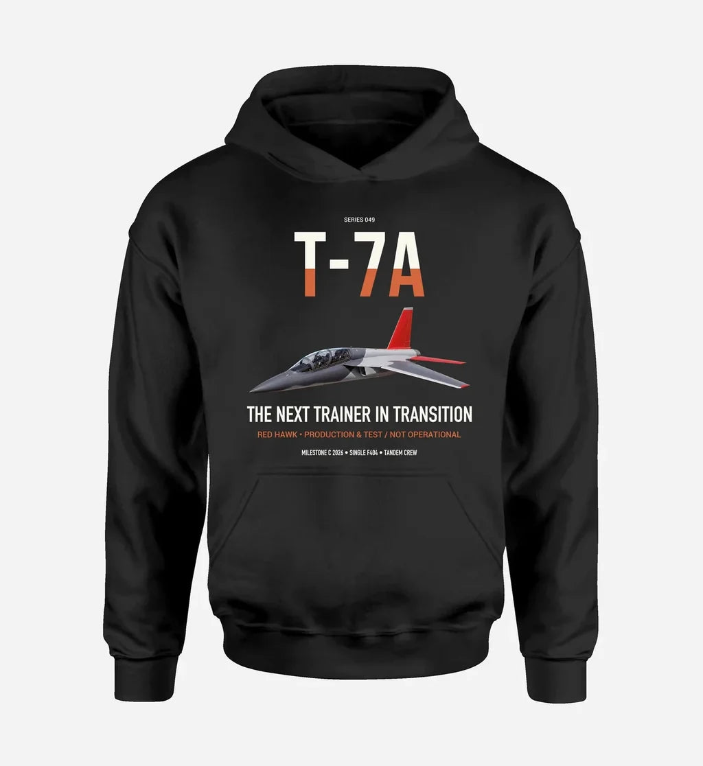 T-7A Red Hawk design on black double-side hoodie, single-side print