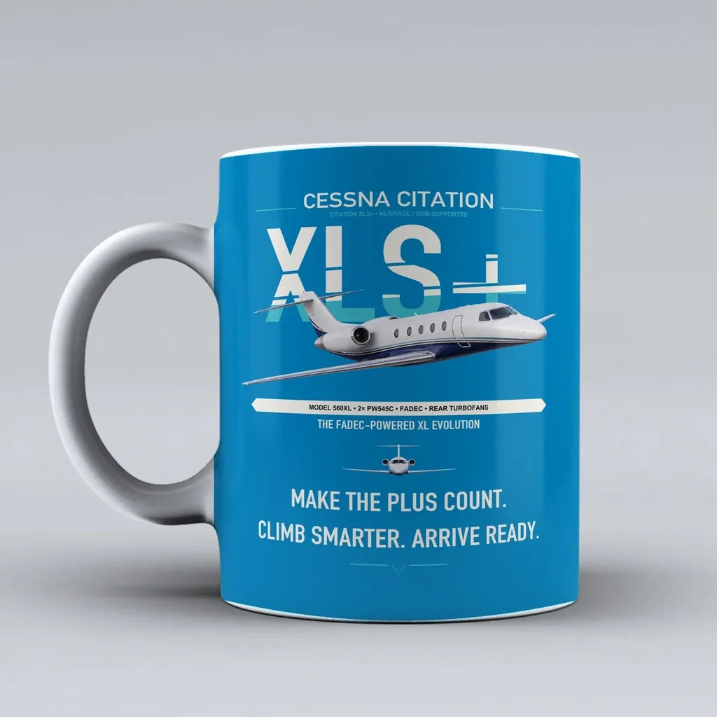 Cessna Citation XLSPlus design on turquoise ceramic mug, double-side print