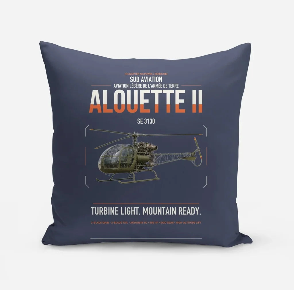Sud Aviation SE 3130 Alouette II design on navy blue pillow