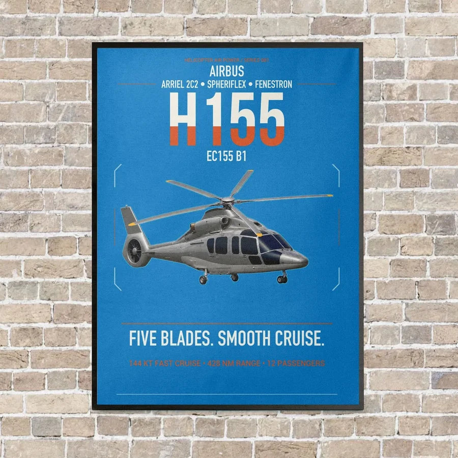 Airbus H155 EC155 B1 vertical canvas print - framed - turquoise background