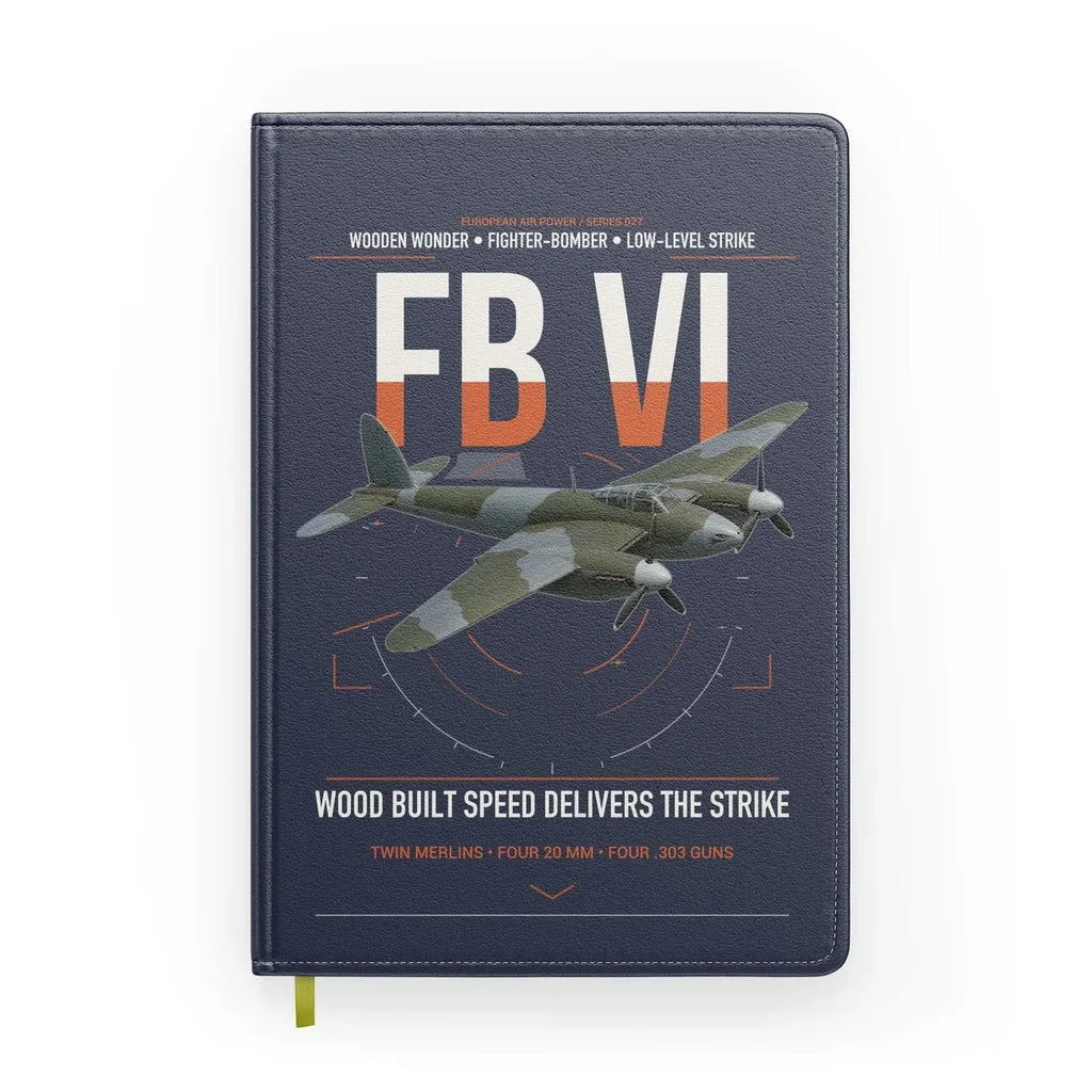 de Havilland Mosquito FB VI design on navy blue notebook
