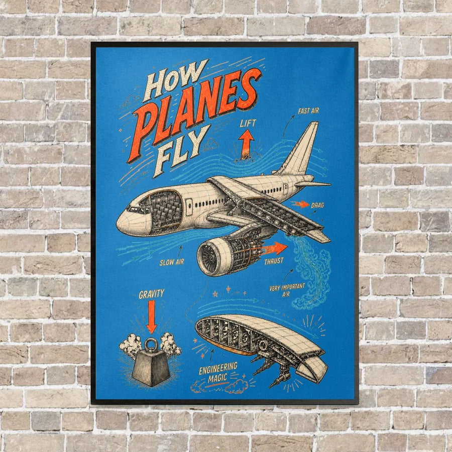 How Planes Fly V2 vertical canvas print - framed - turquoise background