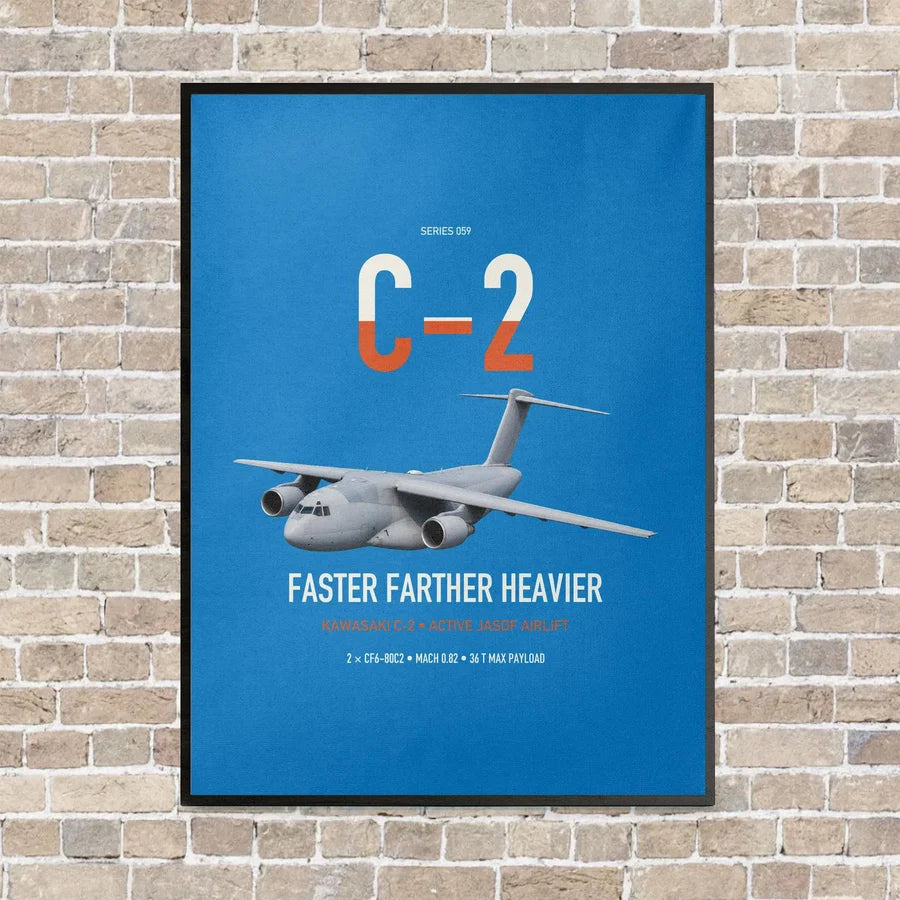 Kawasaki C-2 vertical canvas print - framed - turquoise background