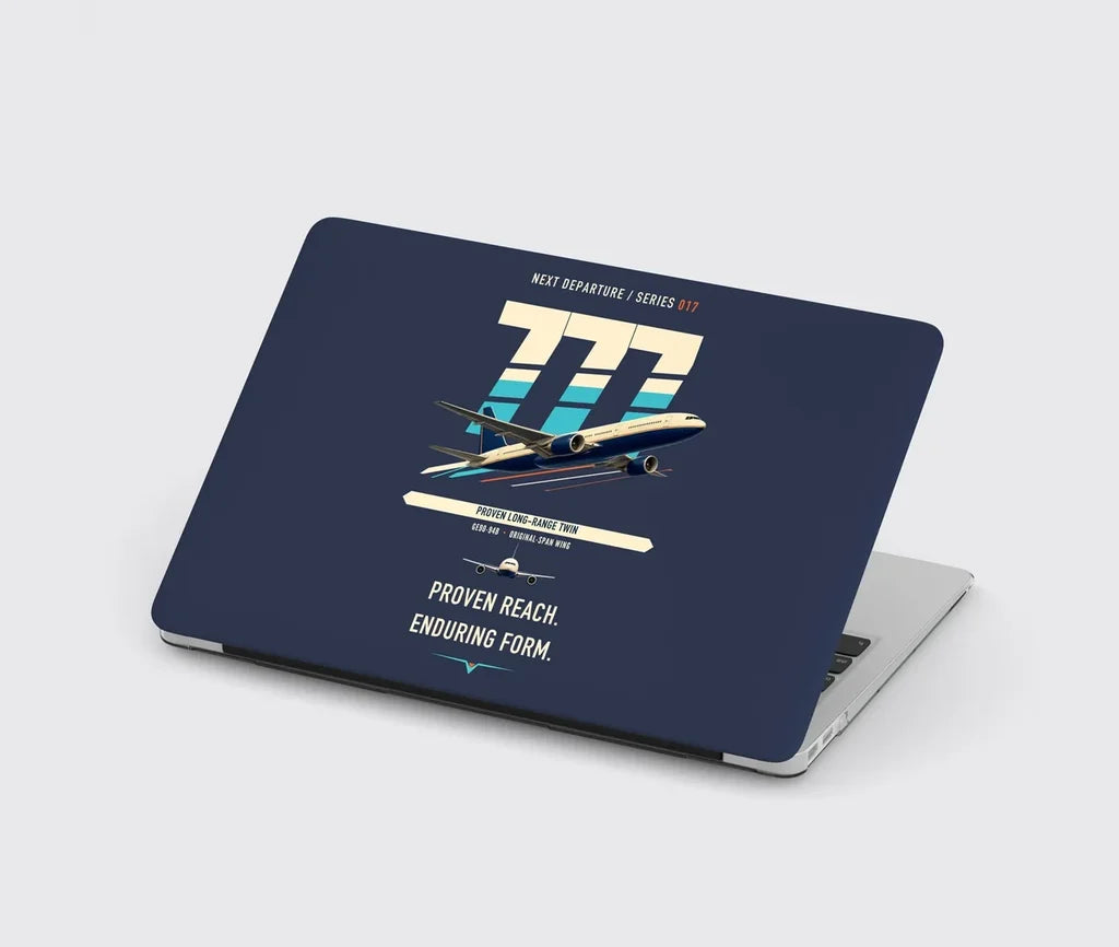 Boeing 777-200ER design on navy blue MacBook case