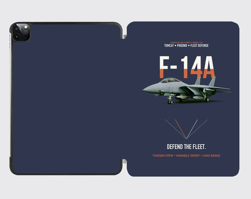F-14A Tomcat Defend The Fleet design on navy blue ipad tablet case
