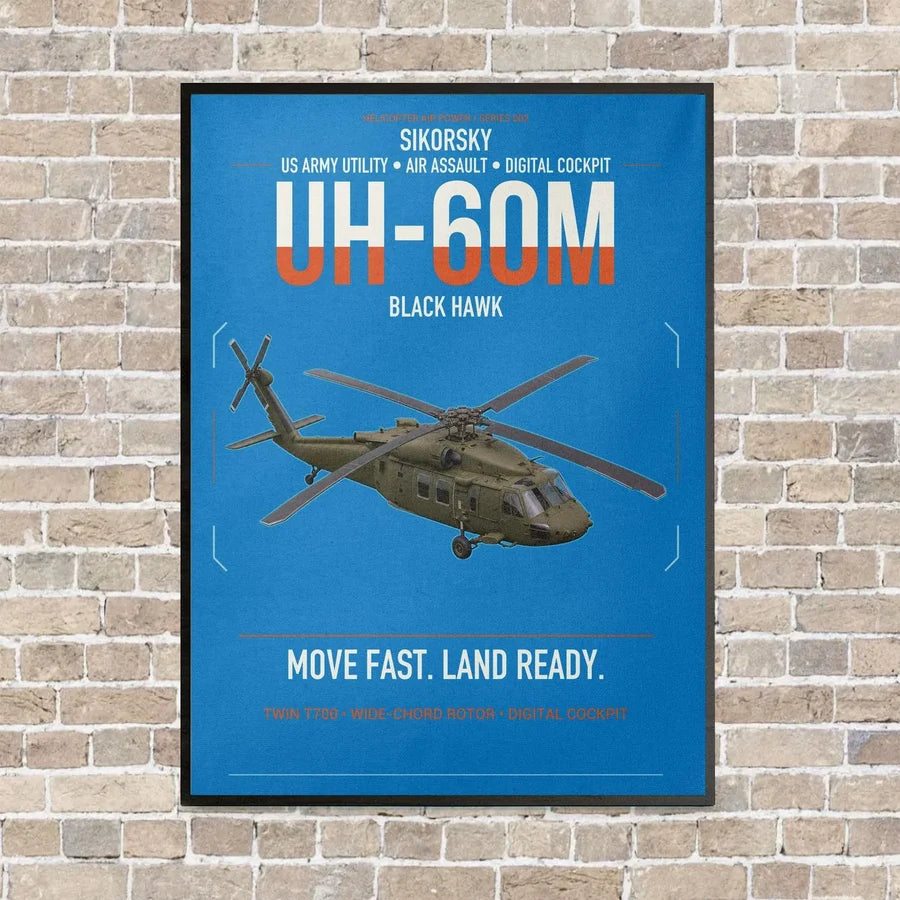 Sikorsky UH-60M Black Hawk vertical canvas print - framed - turquoise background