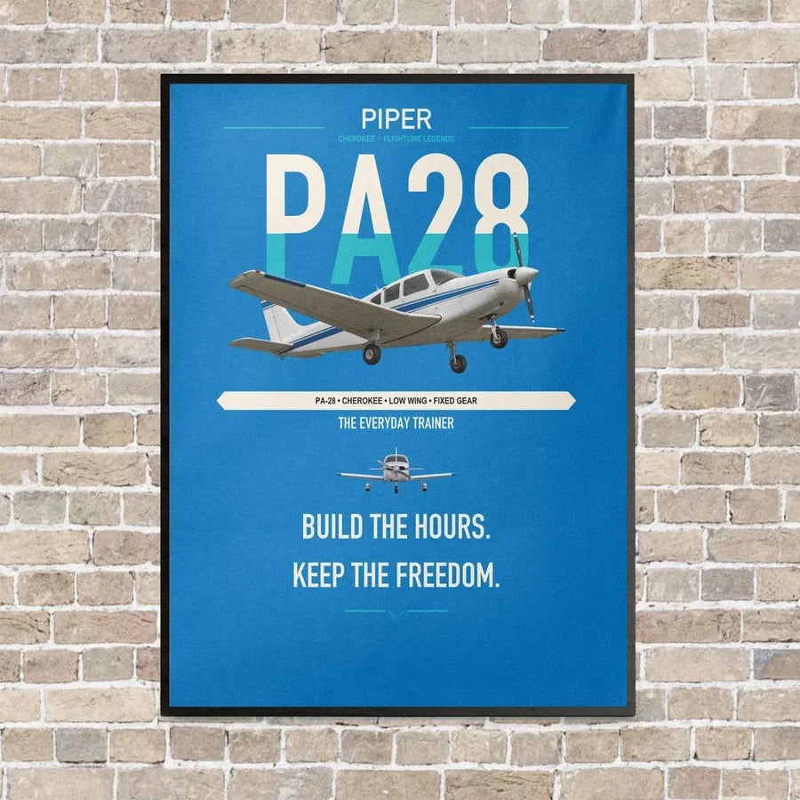 Piper PA-28 Cherokee vertical canvas print - framed - turquoise background