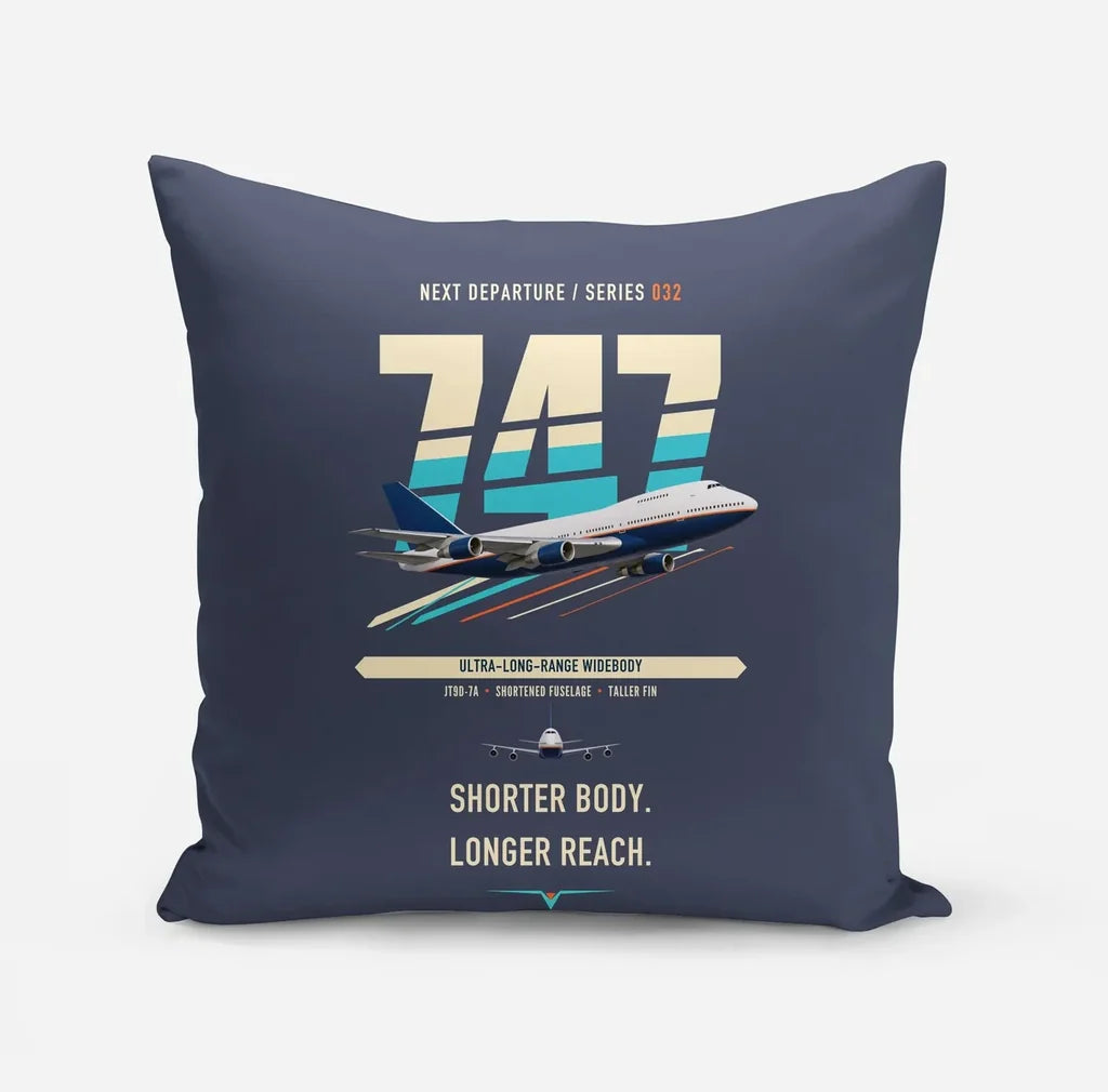 Boeing 747SP design on navy blue pillow