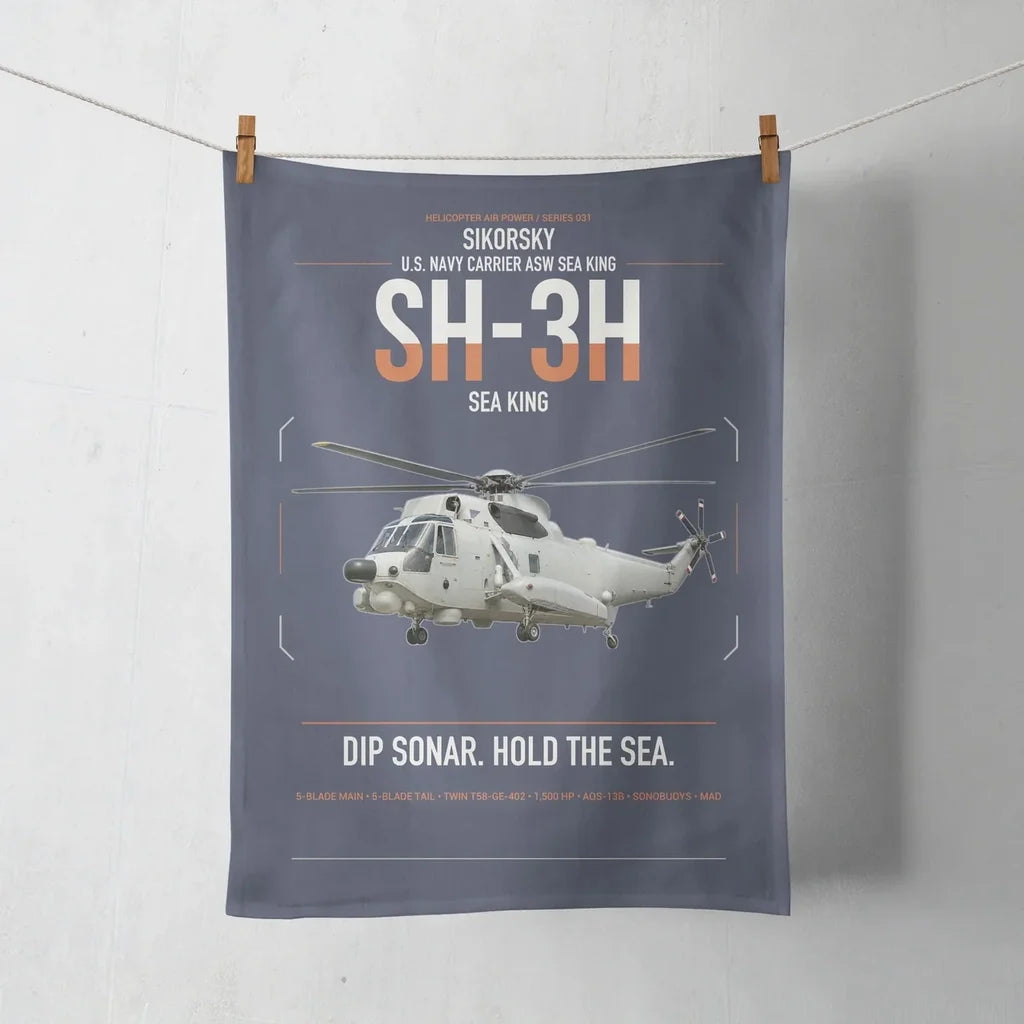 Sikorsky SH-3H Sea King design on navy blue towel