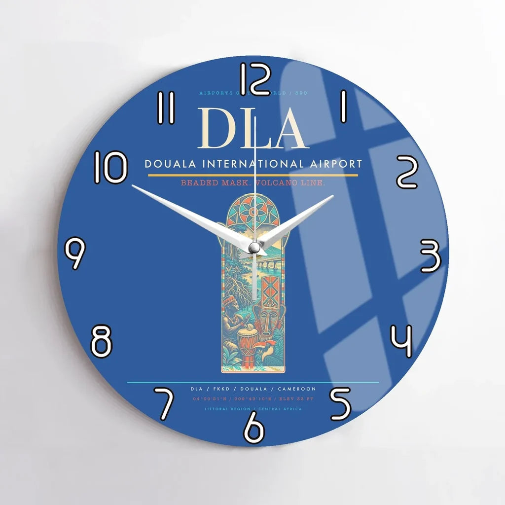 Douala International Airport (DLA) design on blue no frame wall clock
