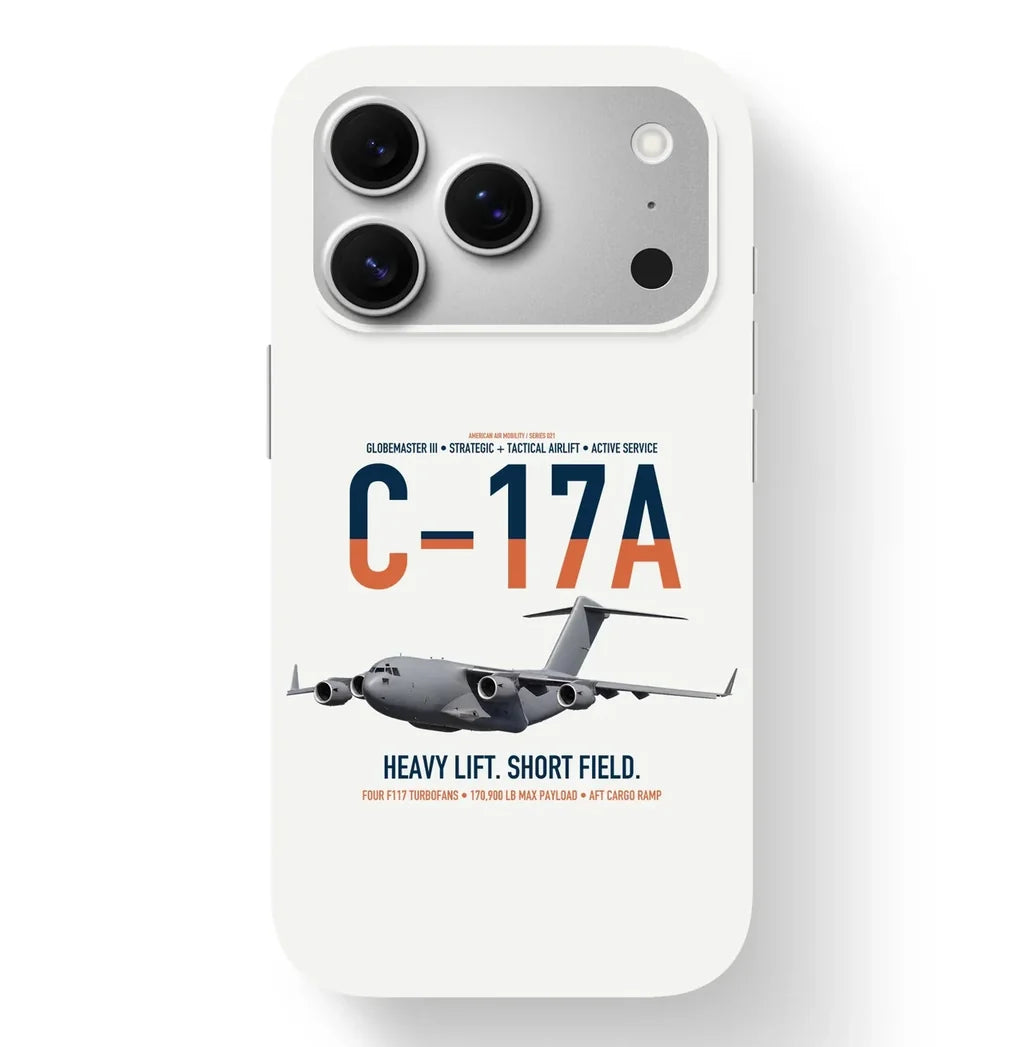 C-17A Globemaster III design on white magsafe iphone case, for iPhone 17 Pro