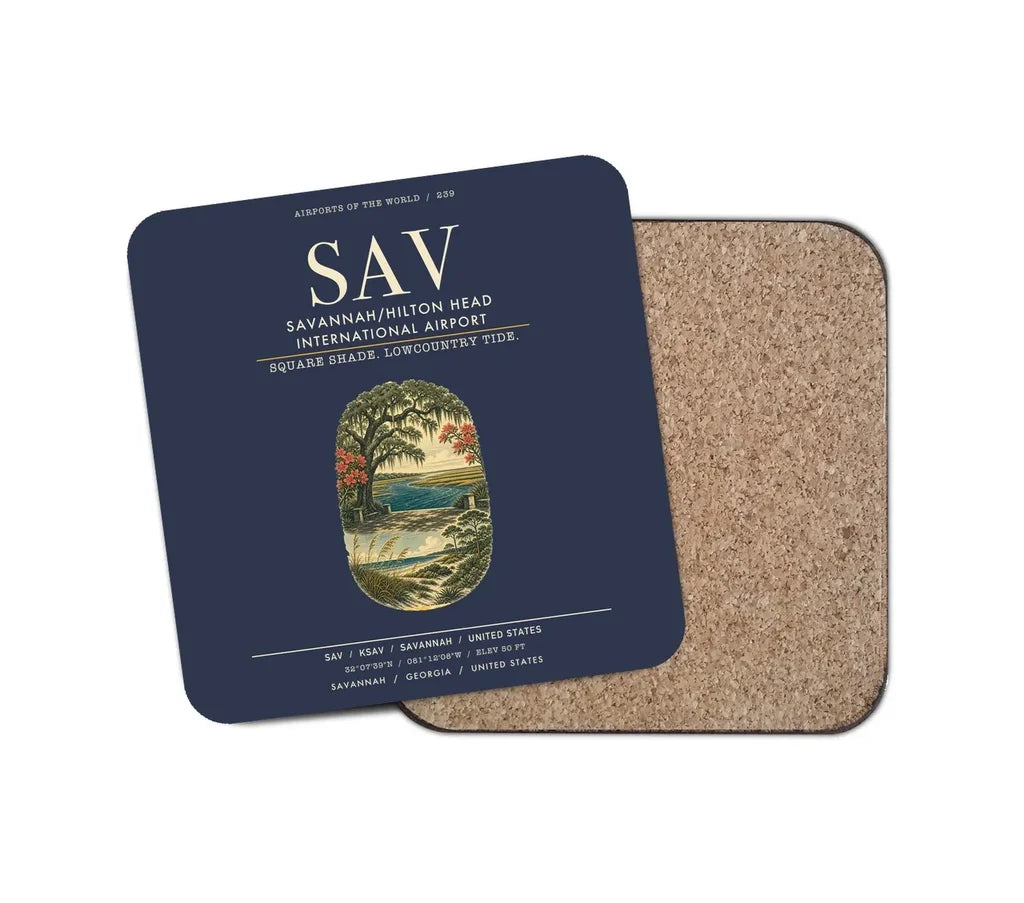 Savannah-Hilton Head International Airport (SAV) design on navy blue 1 piece coaster
