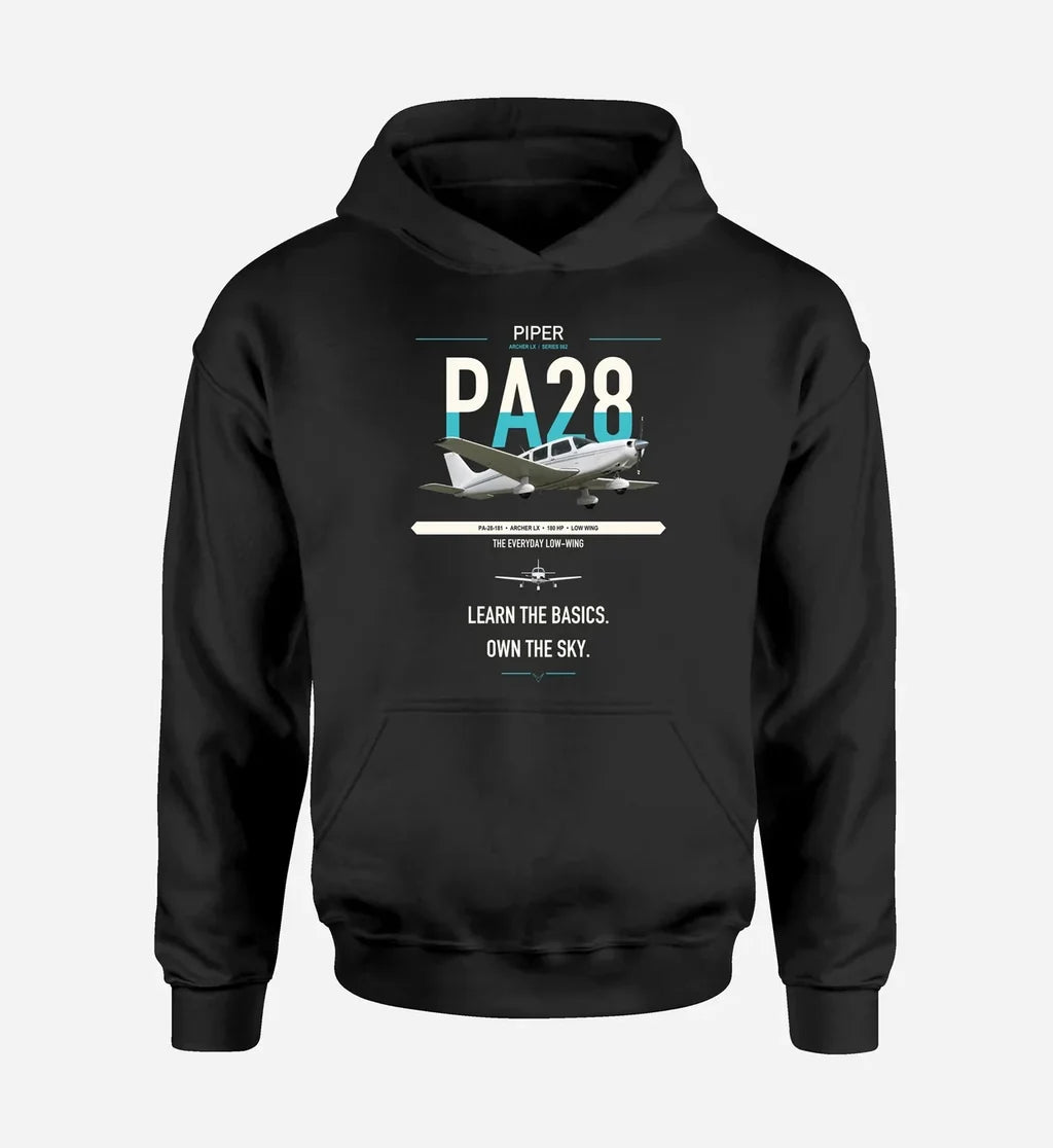 Piper PA-28-181 Archer LX design on black double-side hoodie, single-side print