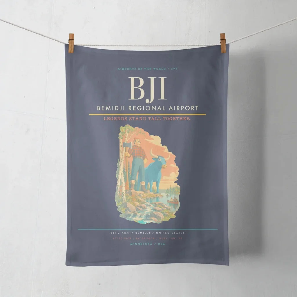Bemidji Regional Airport (BJI) design on navy blue towel