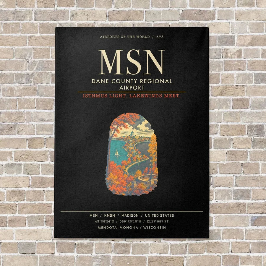 Dane County Regional Airport Madison MSN - Canvas Framed - Black