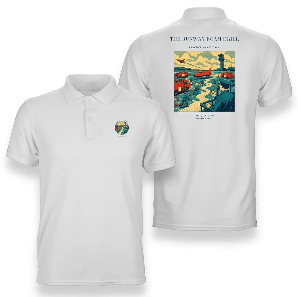 VINTAGE G4461 - The Runway Foam Drill - Double-Side Polo T-Shirt design on white