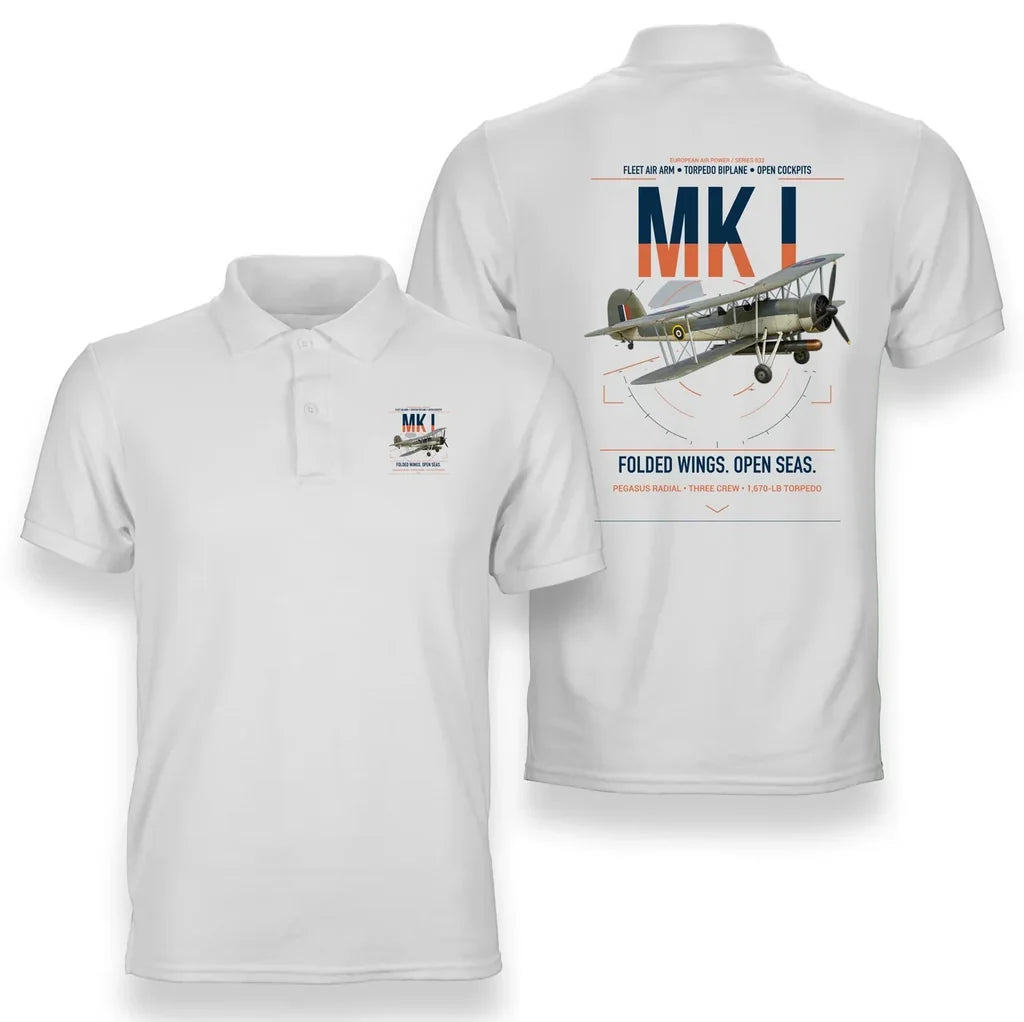 Fairey Swordfish Mk I design on white double-side polo t-shirt, double-side print