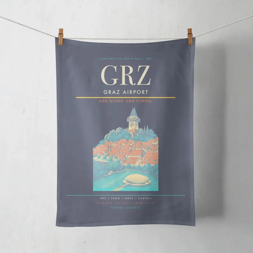 Graz Airport (GRZ) design on navy blue towel