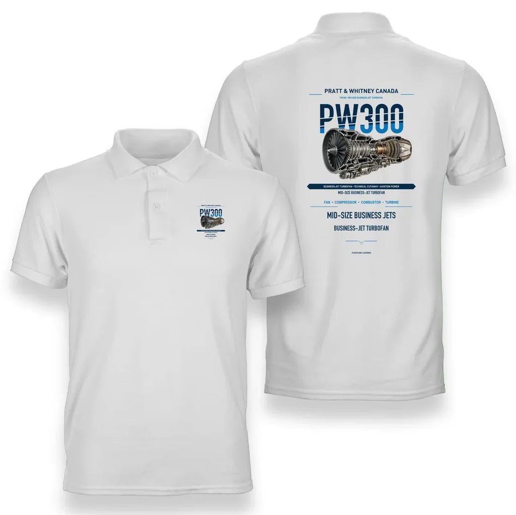 PW300 design on white polo