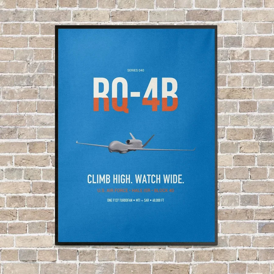 RQ-4B Global Hawk vertical canvas print - framed - turquoise background
