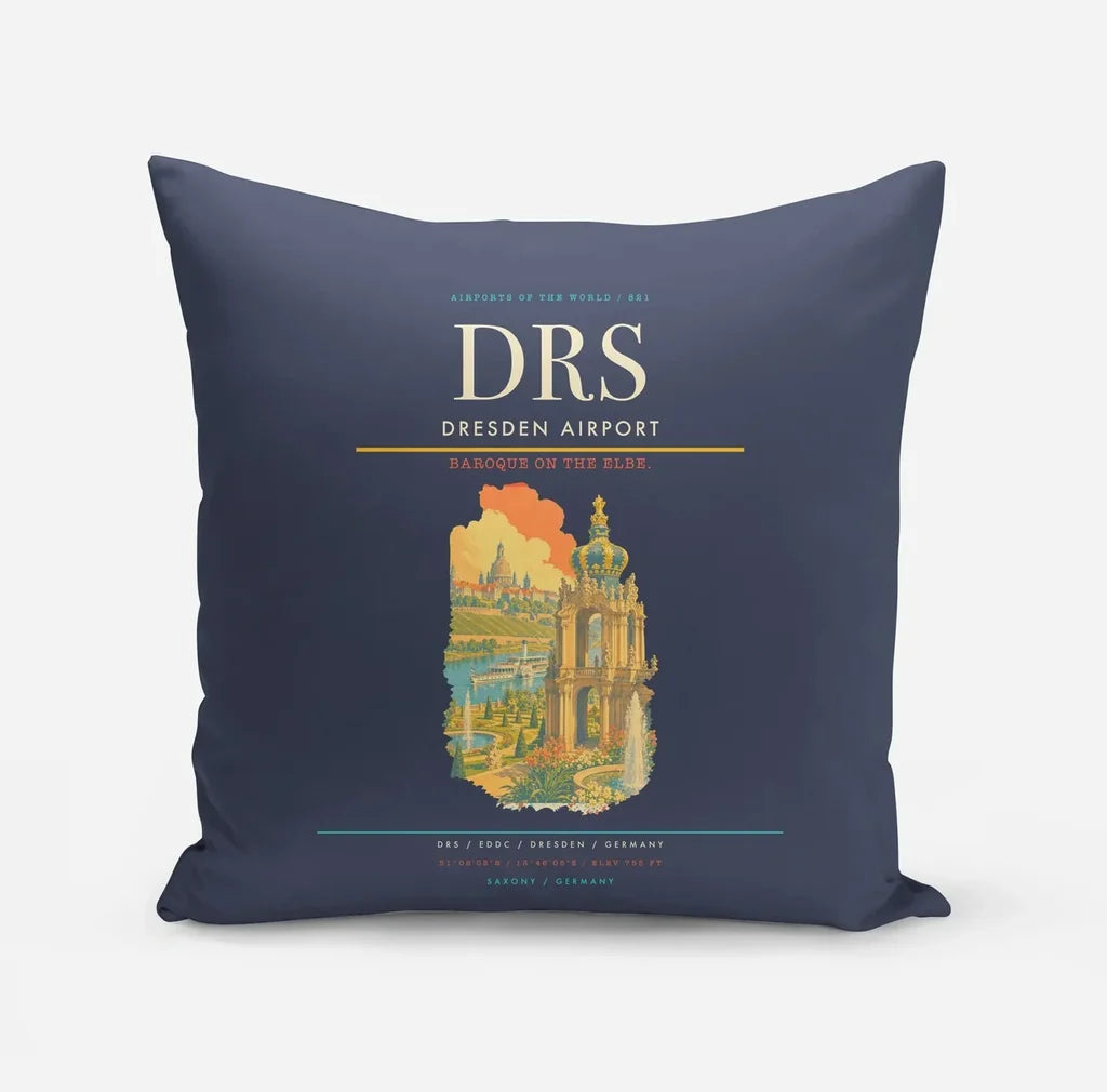Dresden Airport (DRS) design on navy blue pillow