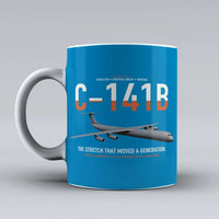Thumbnail for C-141B Starlifter design on turquoise ceramic mug, double-side print