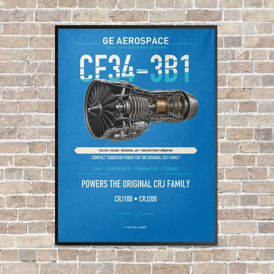 CF34-3B1 vertical canvas print - framed - turquoise background