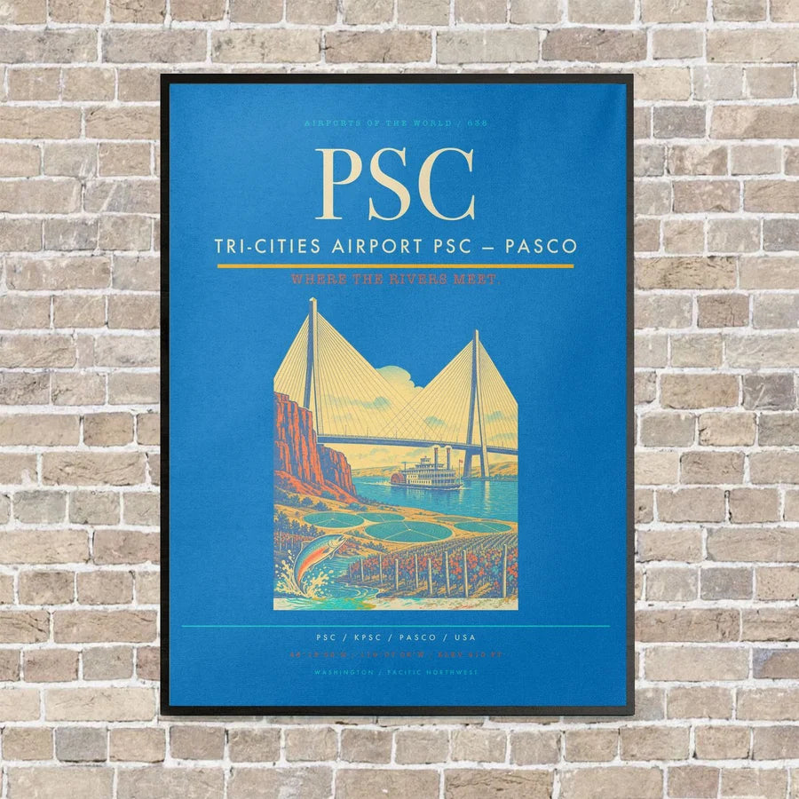 Tri-Cities Airport PSC — Pasco vertical canvas print - framed - turquoise background