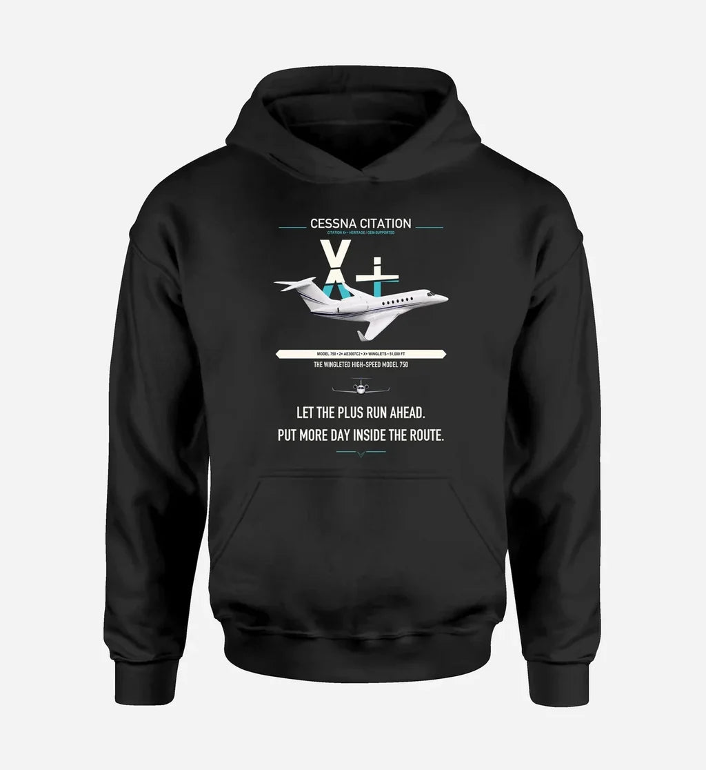Cessna Citation X+ design on black double-side hoodie, single-side print