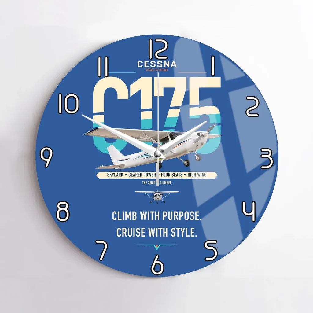 Cessna 175 Skylark design on blue no frame wall clock