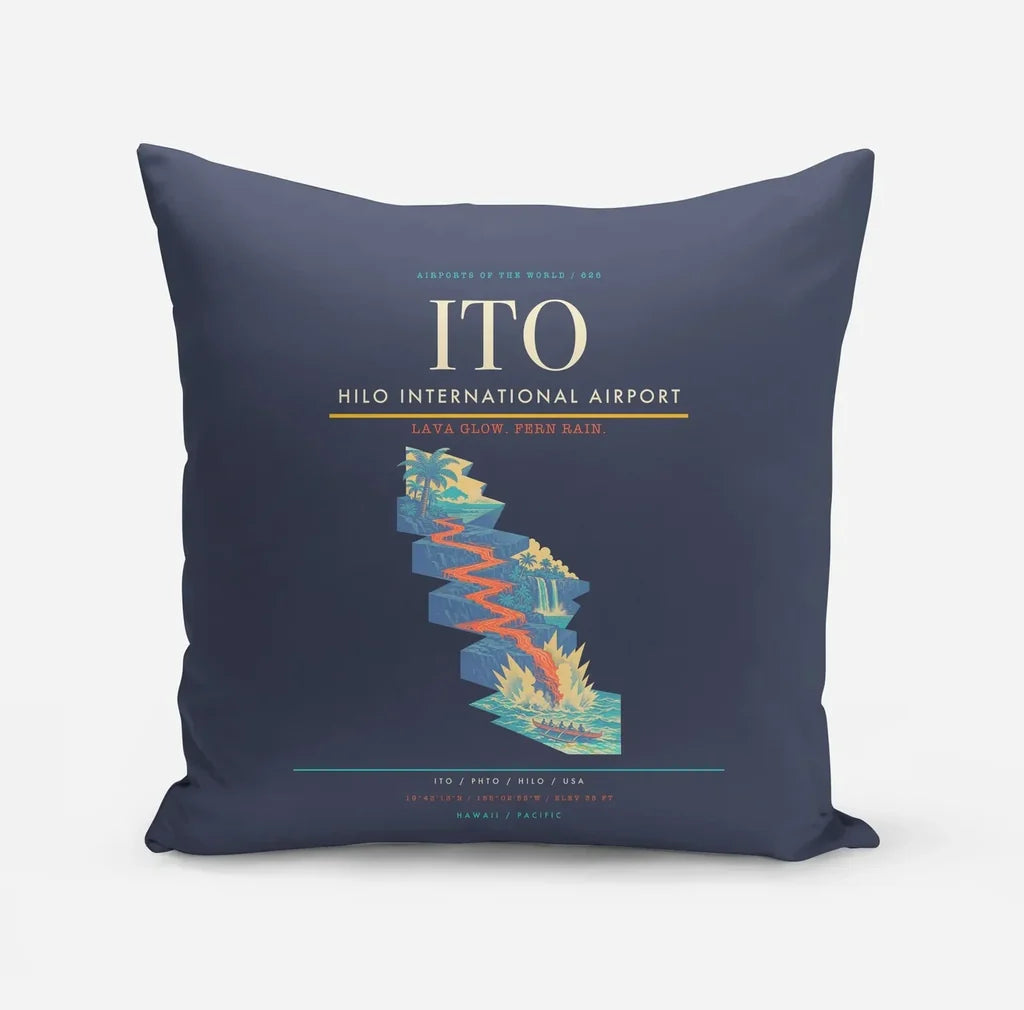 Hilo International Airport (ITO) design on navy blue pillow