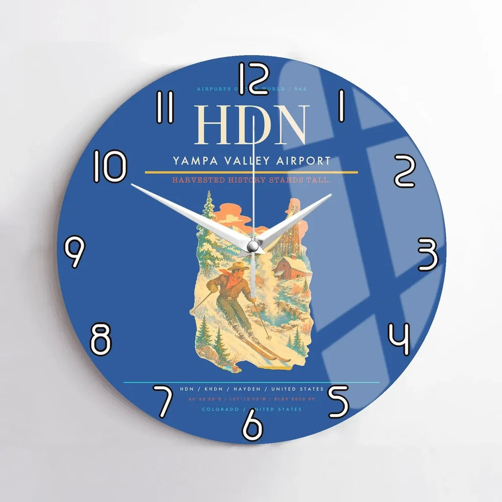 Yampa Valley Airport (HDN) design on blue no frame wall clock