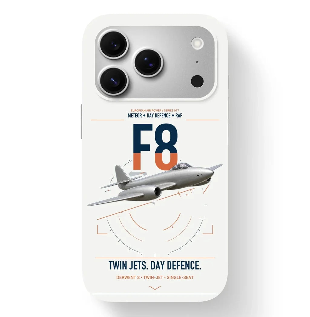 Gloster Meteor F8 design on white magsafe iphone case, for iPhone 17 Pro
