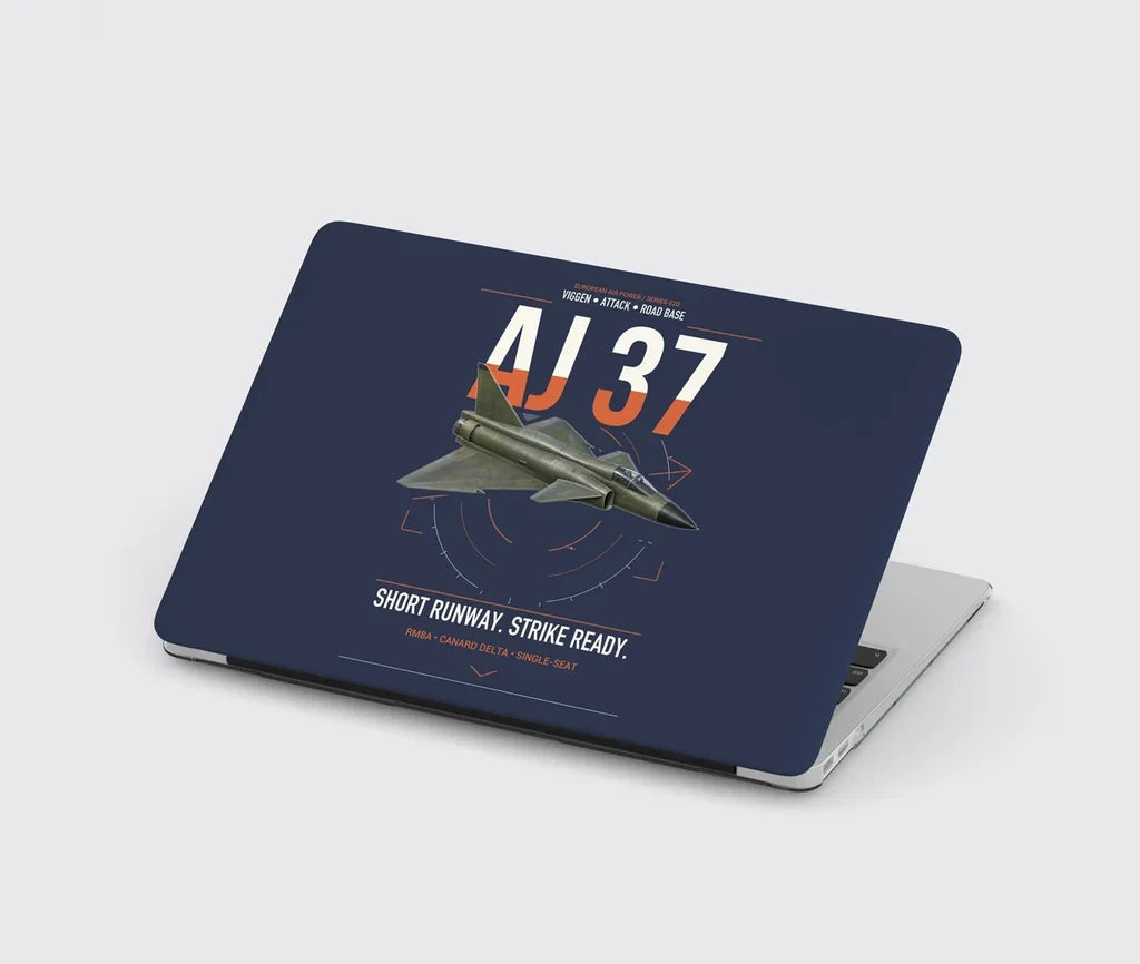 Saab AJ 37 Viggen design on navy blue MacBook case