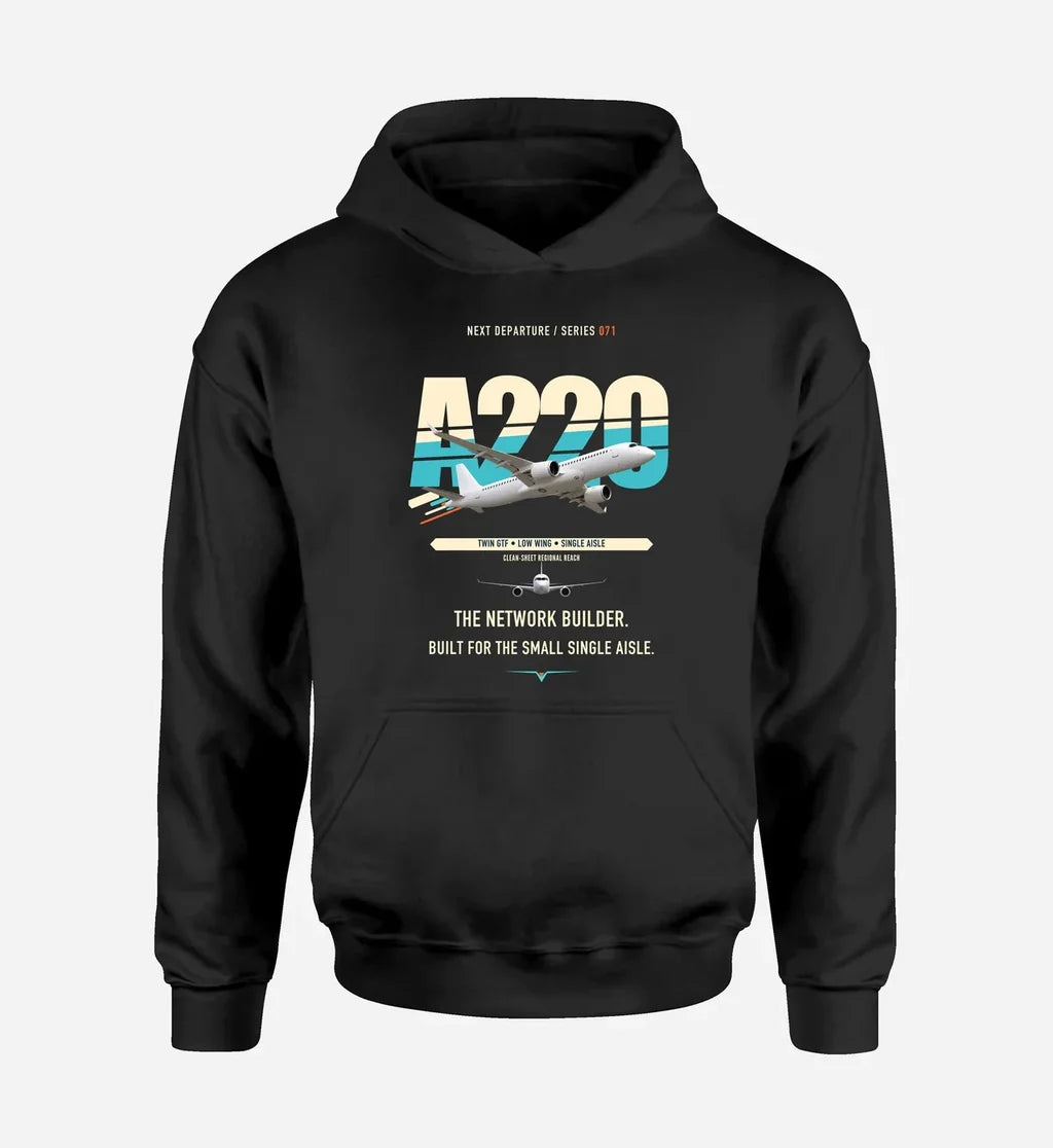 Airbus A220-300 design on black hoodie single side