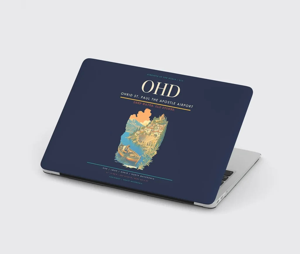 Ohrid St. Paul the Apostle Airport (OHD) design on navy blue MacBook case