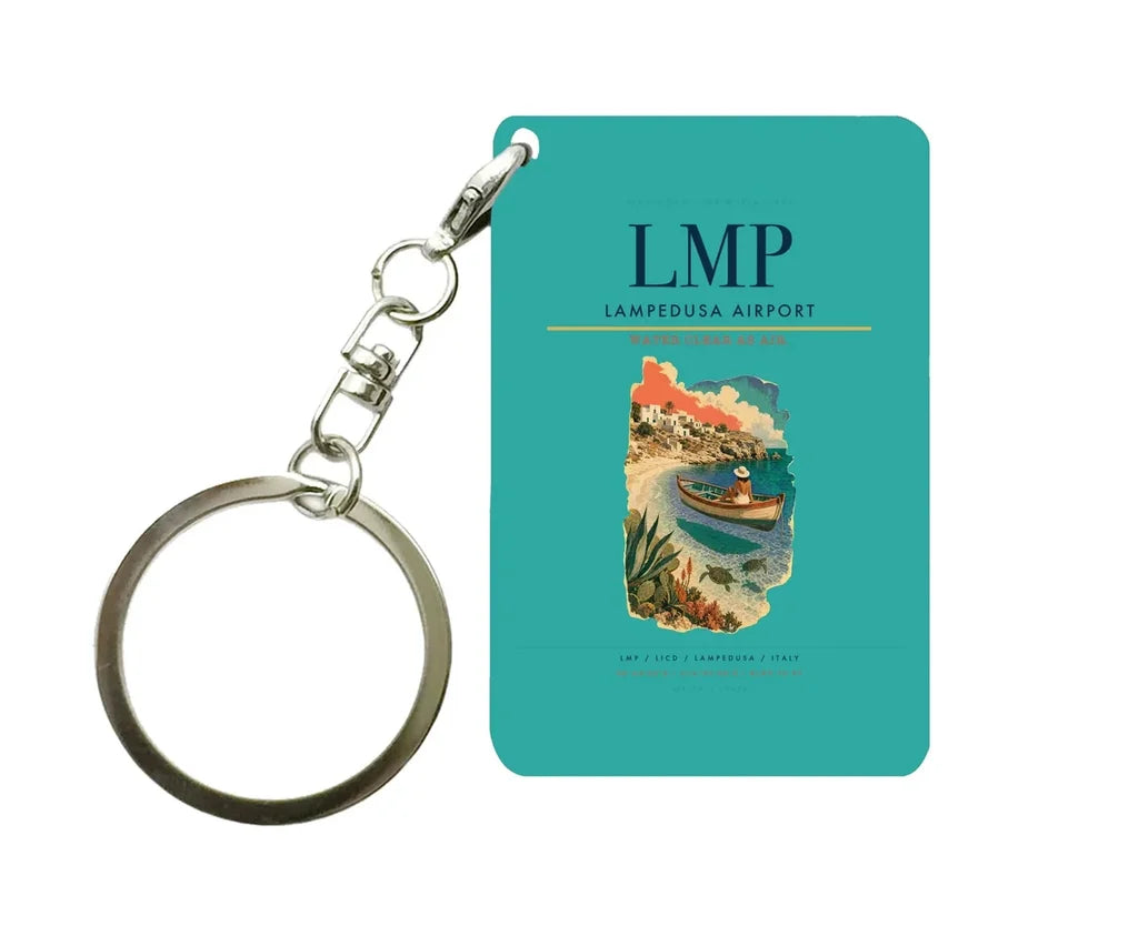 Lampedusa Airport (LMP) design on turquoise key chain