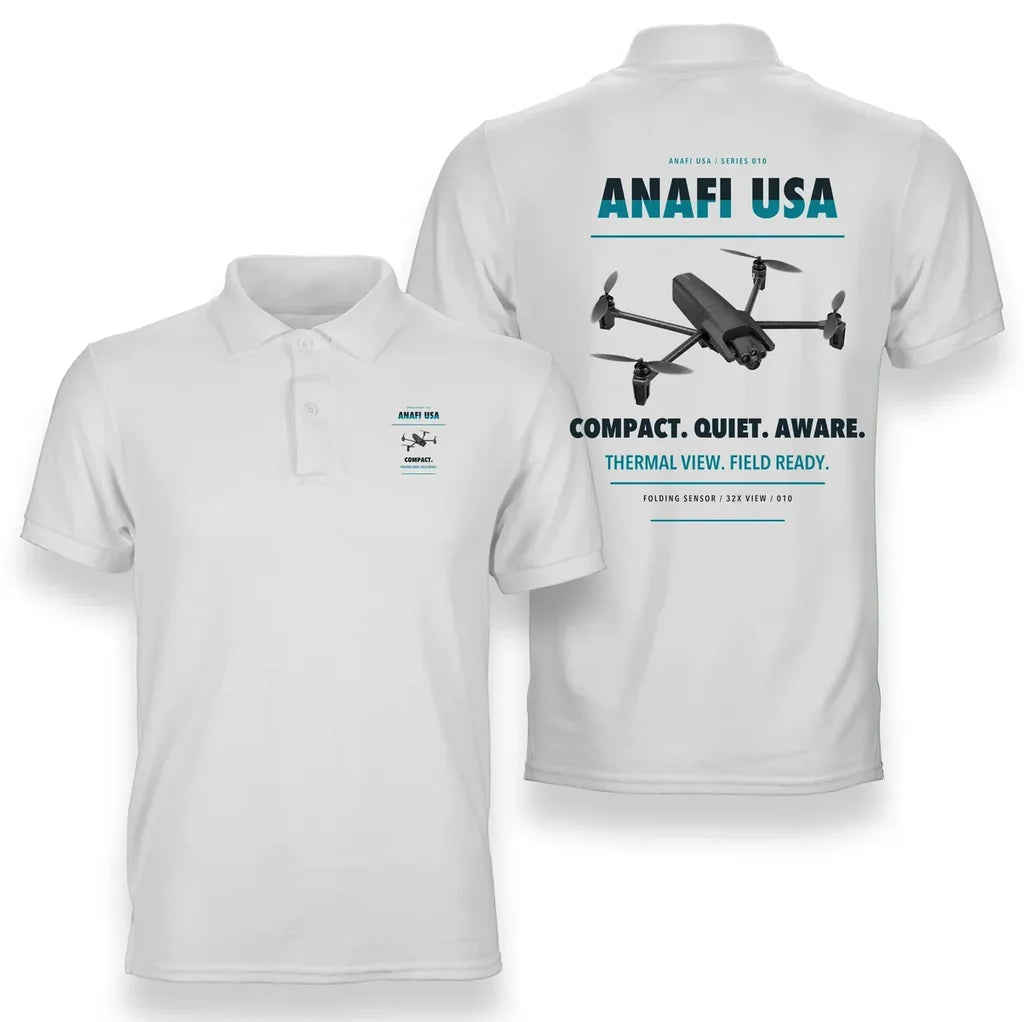 Parrot ANAFI USA design on white polo