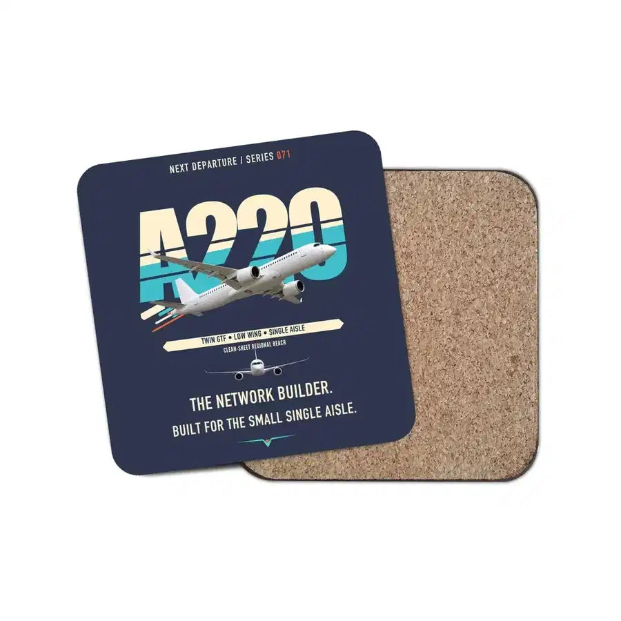 Airbus A220-300 design on navy blue 1 piece coaster