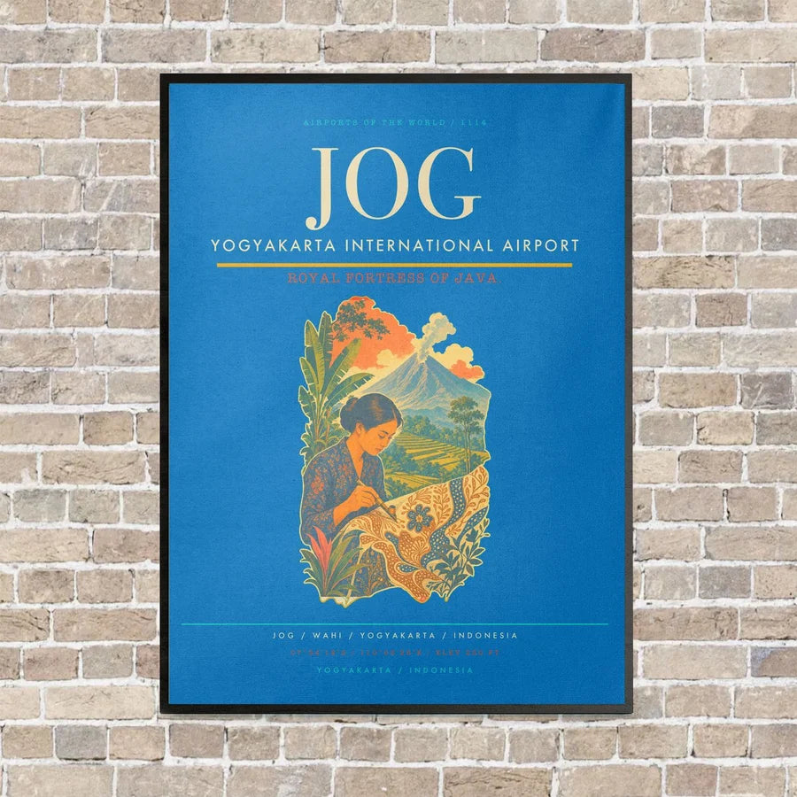 Yogyakarta International Airport JOG vertical canvas print - framed - turquoise background