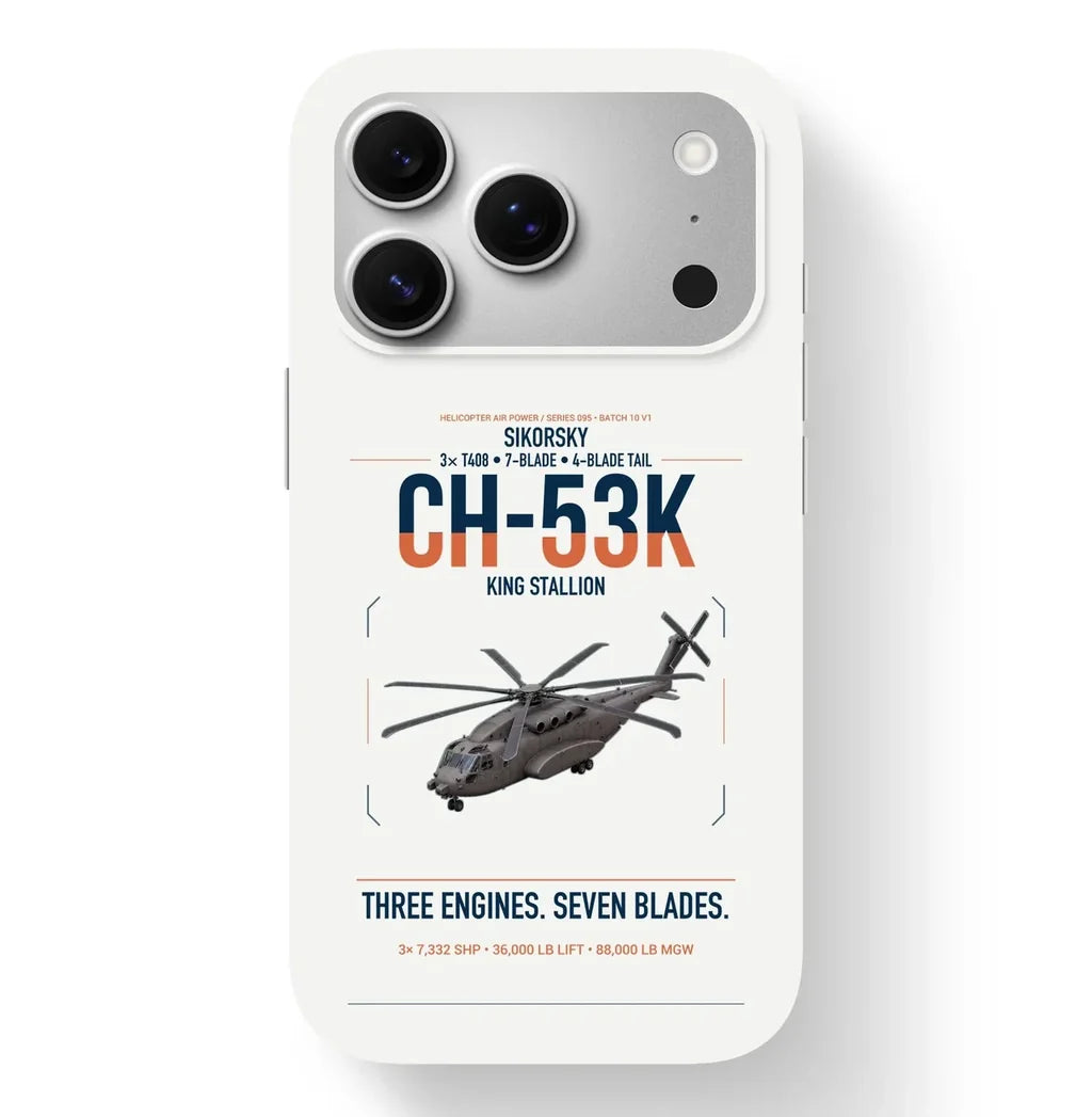 Sikorsky CH-53K King Stallion design on white magsafe iphone case, for iPhone 17 Pro