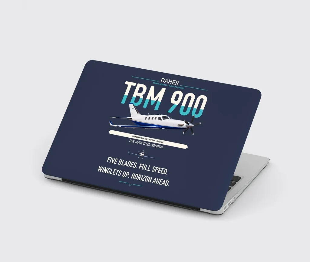 Daher TBM 900 design on navy blue MacBook case