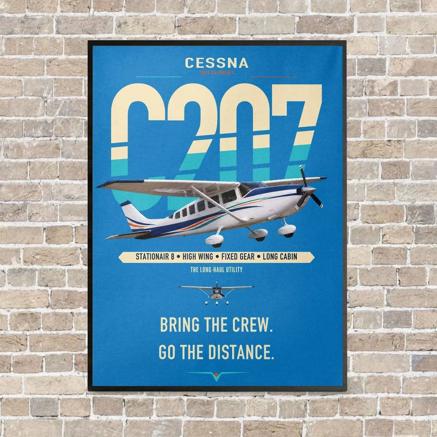 Cessna T207A Stationair 8 vertical canvas print - framed - turquoise background